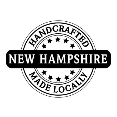 made locally in NH logo distressed stamp style white